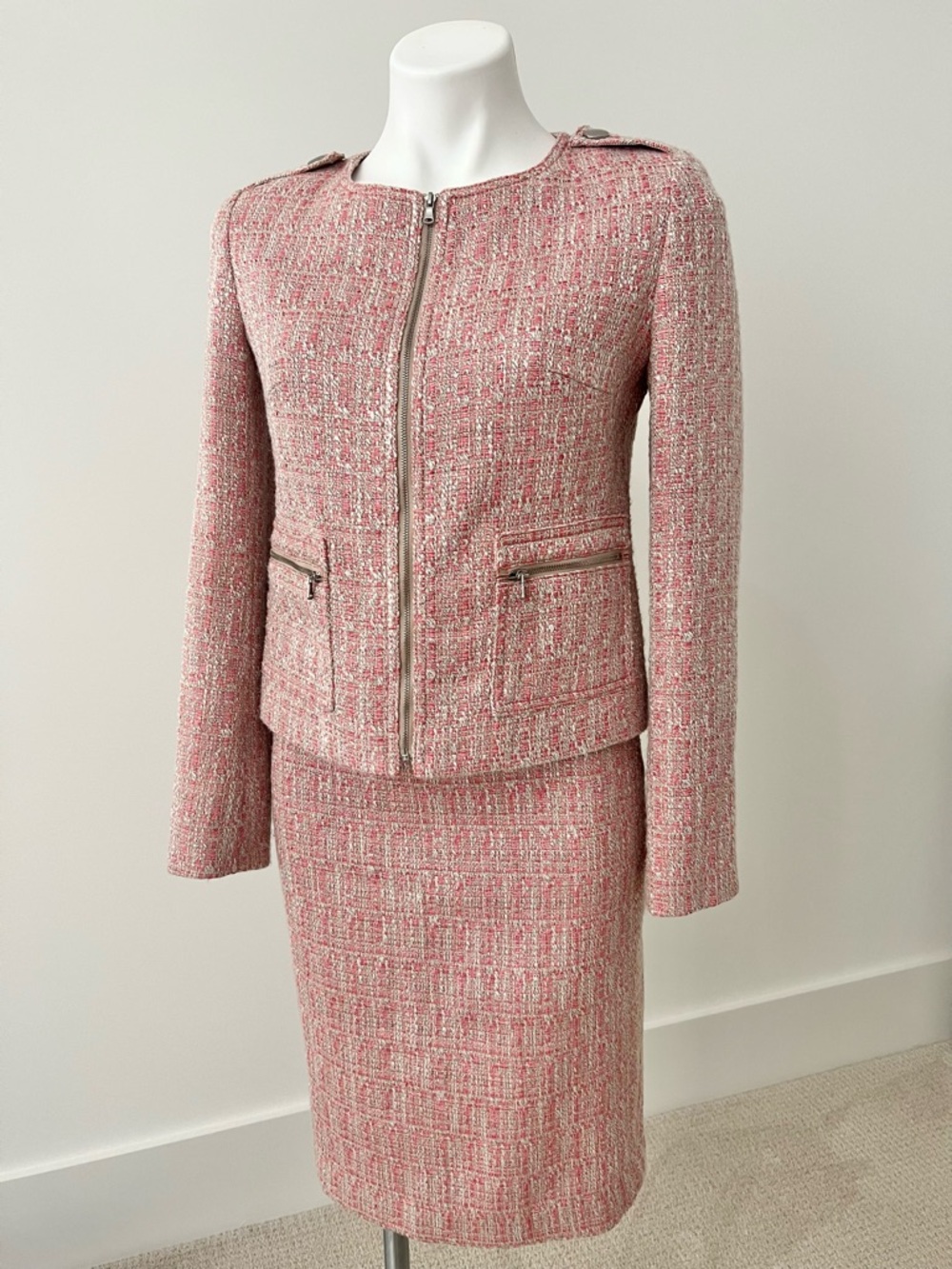 Talbots Pink & Cream Skirt Suit 2 Skirt Jacket